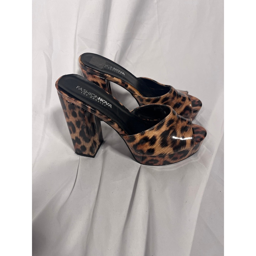 Fashion Nova Leopard Platform Heels Size 8 Y2K Animal Print Glam Party Mules